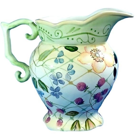 Vintage Tracy Porter Evelyn Floral Berries Ceramic Sangria Pitcher 3.5 Quart - Picture 2 of 7